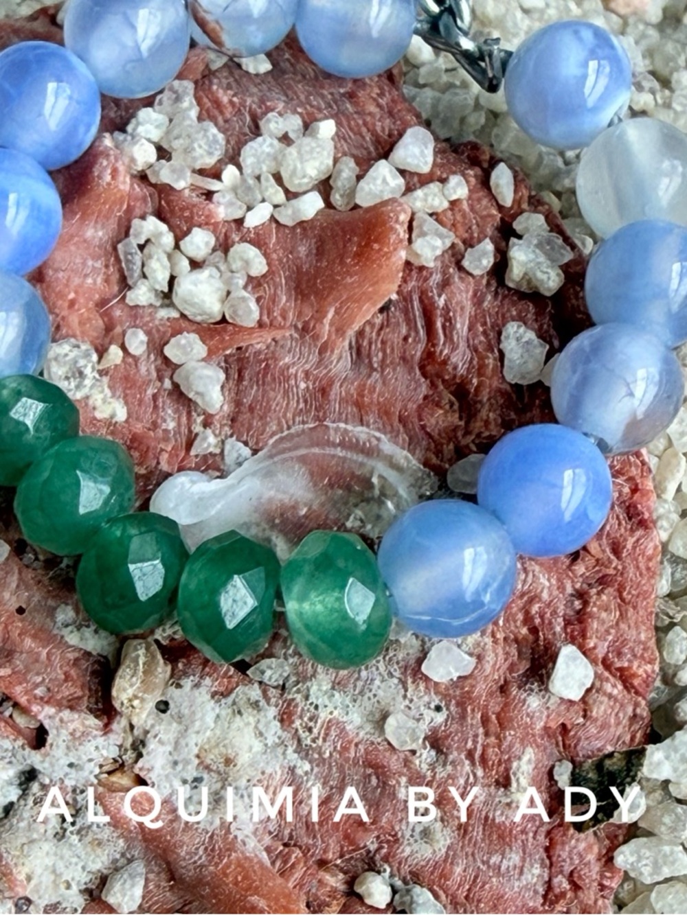 Blue AQUAMARINE and Green Faceted EMERALD Bead Ring